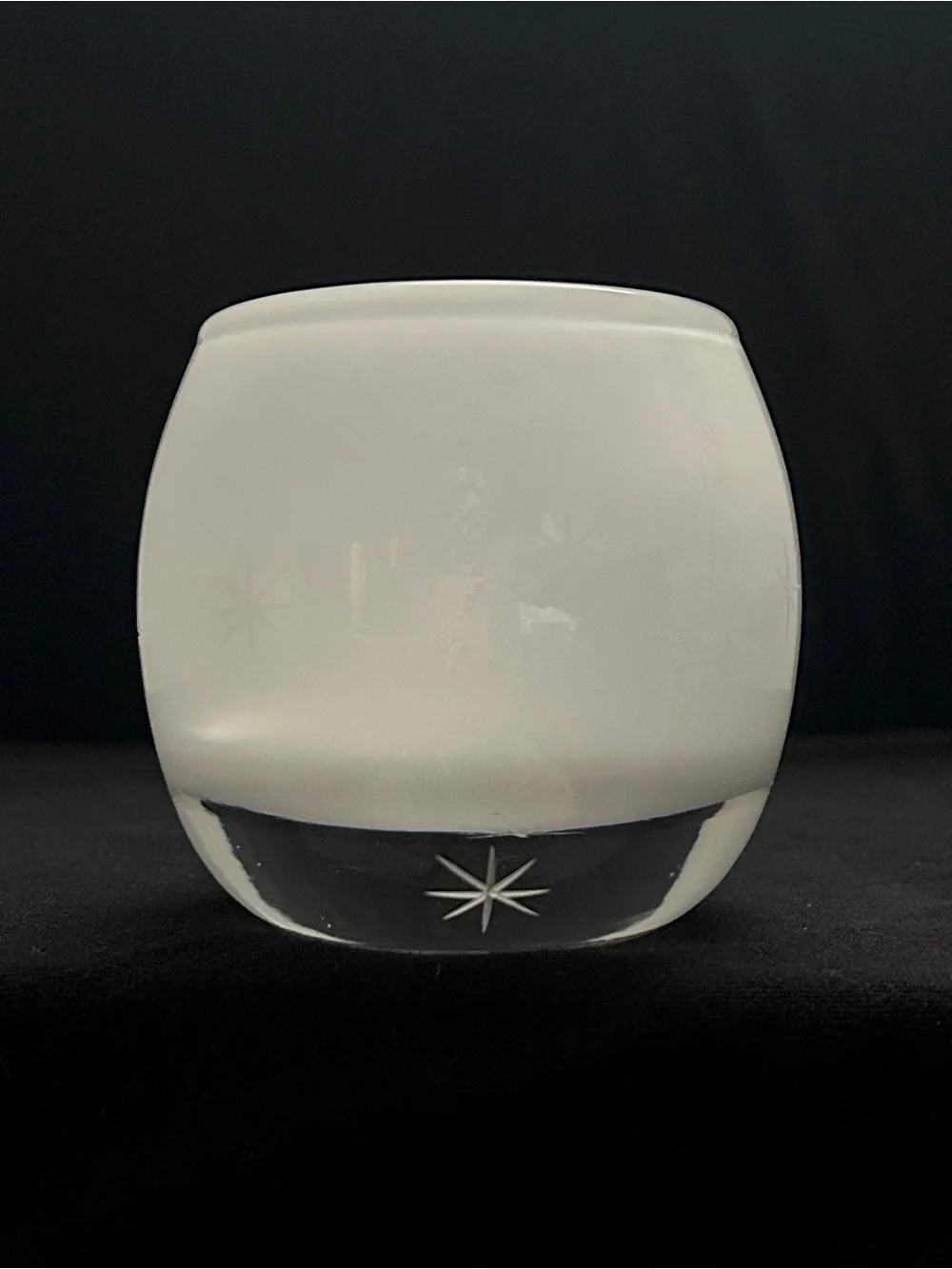 Vtg Crate & Barrel White Cased Glass Etched Starburst Votive Tea Light Poland